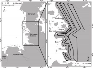 Lage des Untersuchungsgebietes an der schleswig-holsteinischen Nordseeküste